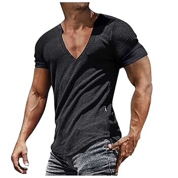 Amazon.com: Mens Short Sleeve Knit T-Shirts V Neck Slim Fit